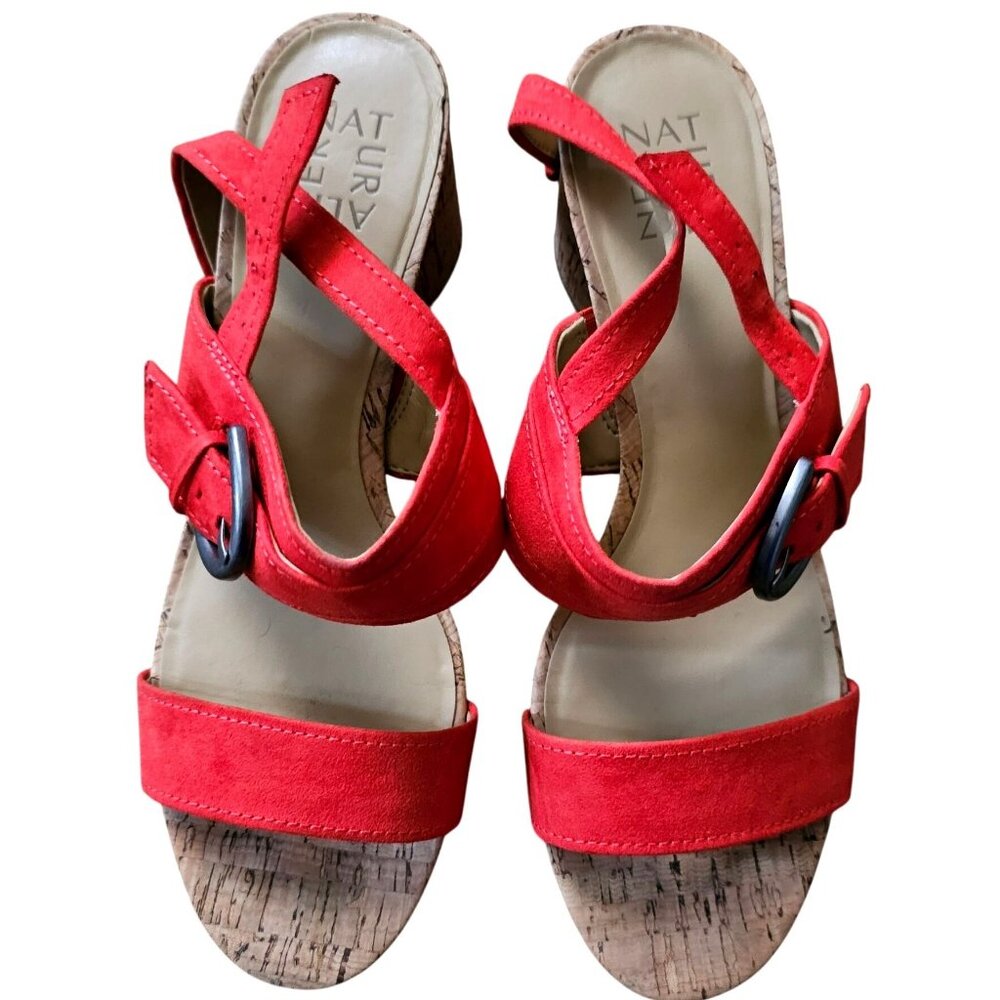 Naturalize Red Cork Wedge Sandals With Buckle Straps Women's‎ Size 8